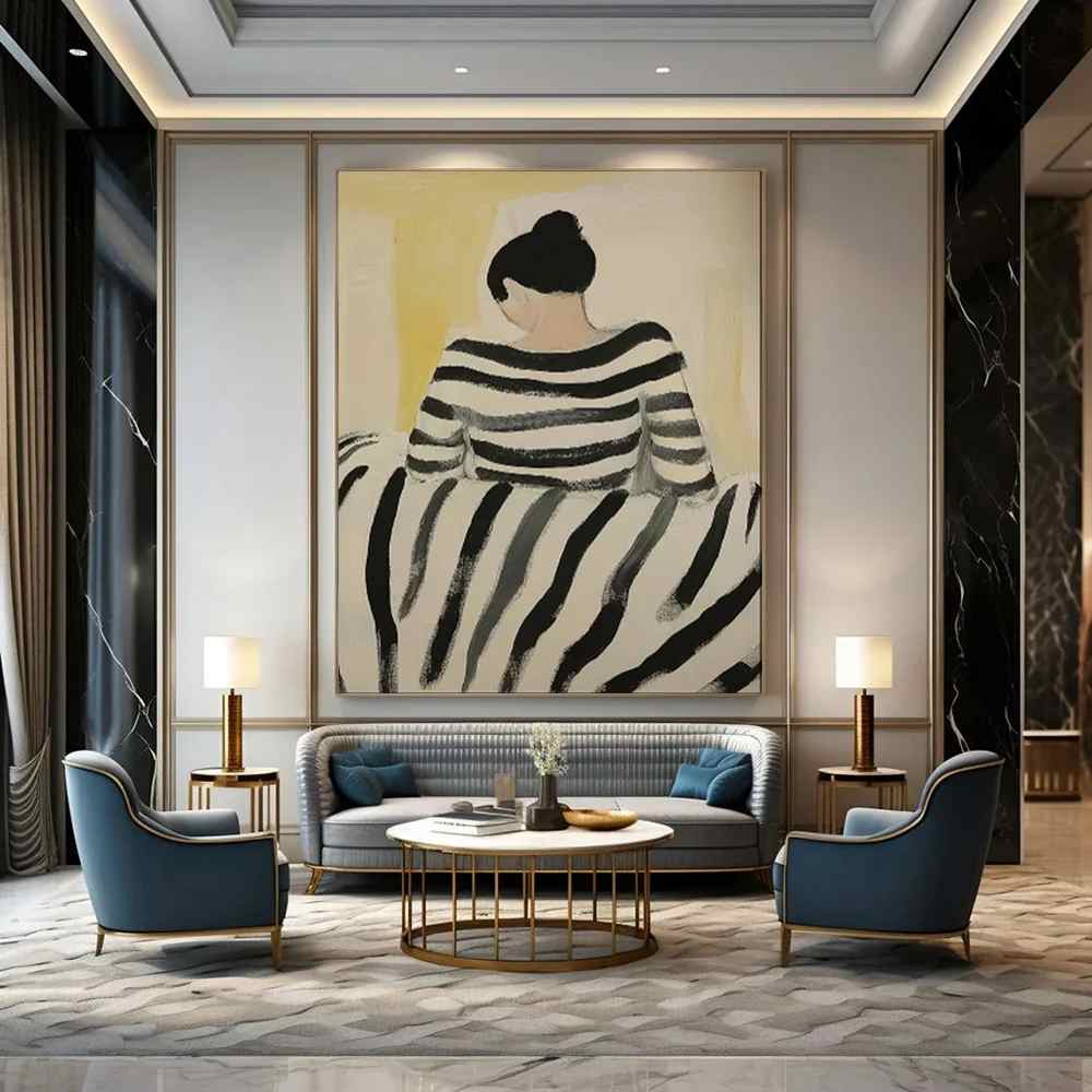 Yellow Original Figure Eclectic Giant Abstract Wall Art KNSX6